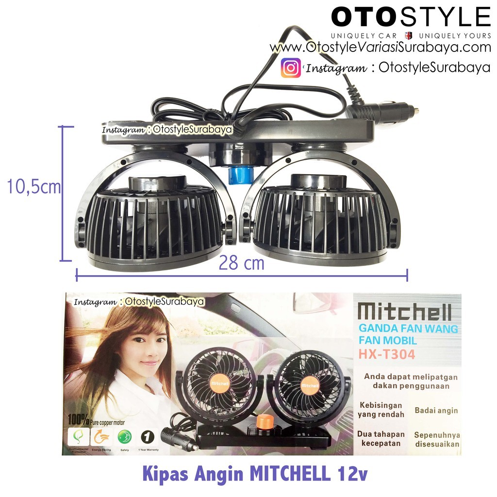 KIPAS ANGIN MOBIL MITCHELL 12VOLT // FAN MINI MOBIL 12V / BISA DIPUTAR