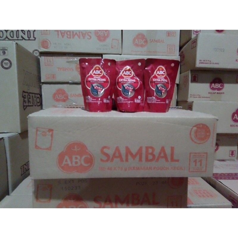

Saus Saos Sambal ABC Extra Pedas 65 gram / 3.000 an 1 dus isi 48 pcs