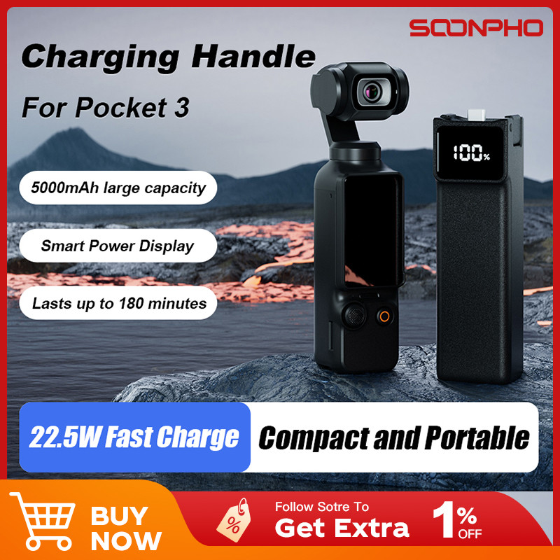 Soonpho Portable Battery Handle for DJI Osmo Pocket 3 5000mAh Battery Handheld Power Bank Hand Grip 