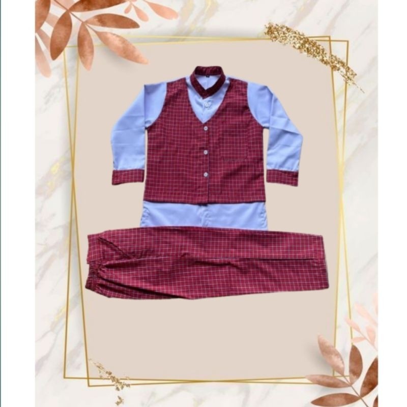 CALIOGRI.SHOP Seragam Kotak Paud/Sd Kotak Merah Kombinasi Putih Keren