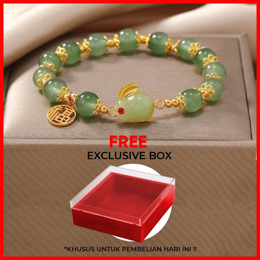 Gelang Giok Kelinci Hijau Titanium – Batu Giok Asli China | Aksesoris Gelang Elegan