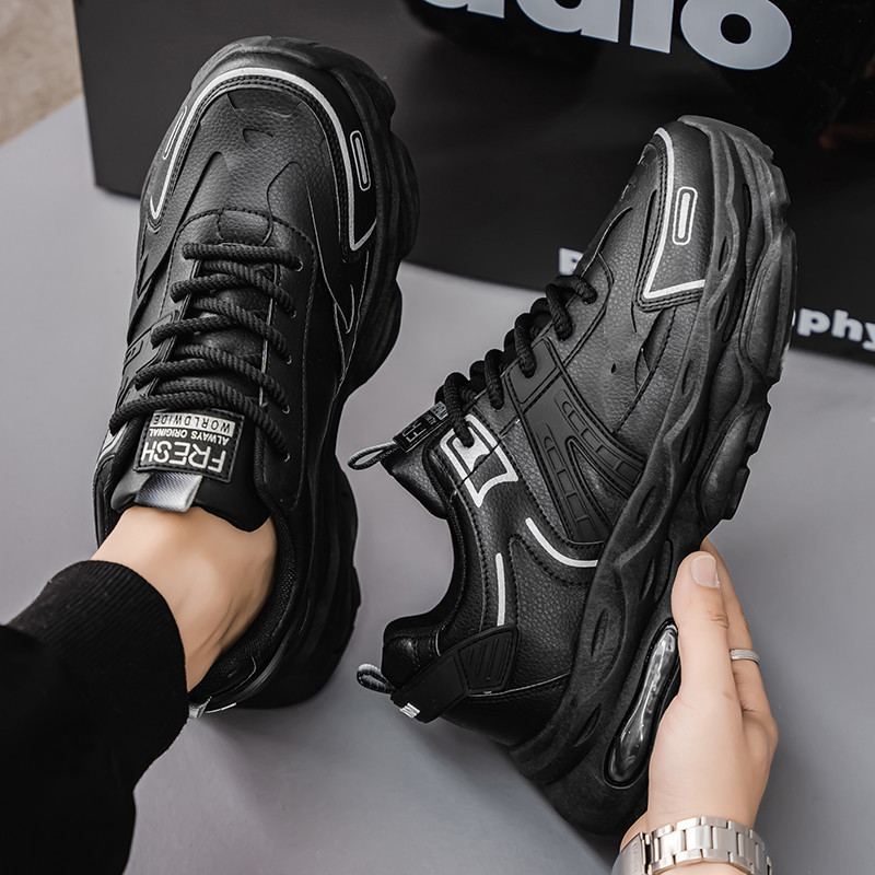 Sepatu Hitam Casual Korea Sepatu Olahraga Sepatu Lari Sekolah Sepatu Bernapas Ringan Sepatu Olahraga