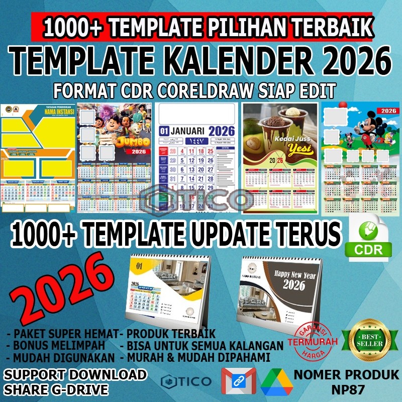 PAKET 1000 TEMPLATE KALENDER 2026 KOLEKSI TEMPLATE DESAIN GRAFIS KALENDER  CDR USAHA PERCETAKAN DESA