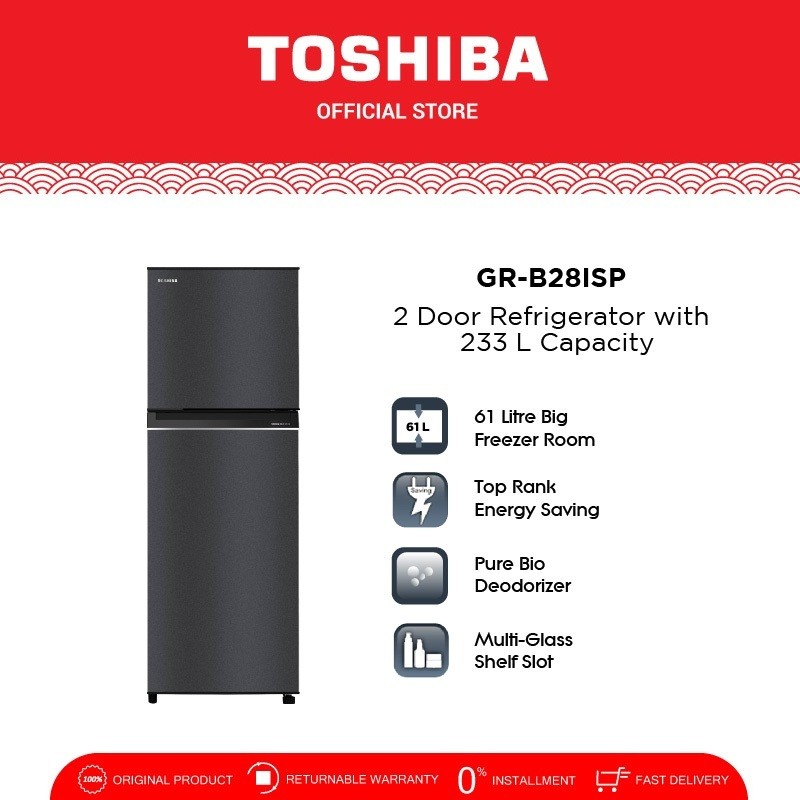Toshiba Kulkas 2 Pintu 200 Liter Low Watt Freezer Besar Tanpa Bunga Es Non Inverter GR-B28ISP