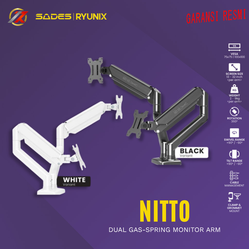 SADES RYUNIX NITTO MAX2 DUAL ARM BRACKET MONITOR | BRAKET MONITOR SADES RYUNIX NITTO MAX 2 DUAL ARM 