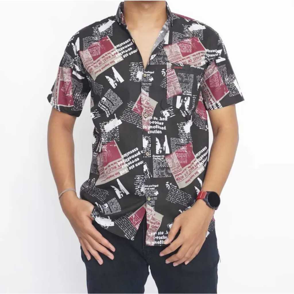 Kemeja Motif Koran Kekinian Lengan Pendek Pria
