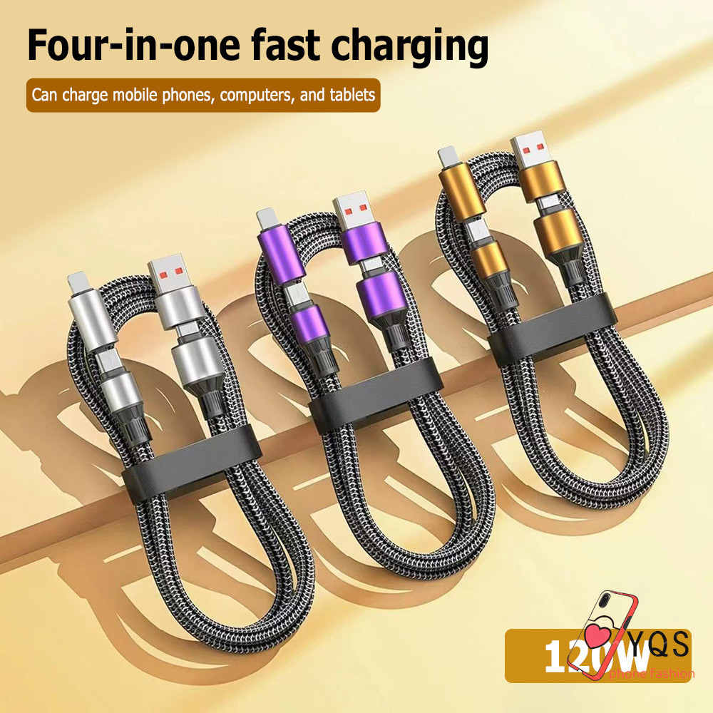 4-in-1 120W Fast Charging Cable Universal Usb Micro / Type C Braided Charger Data Cable Strong and D