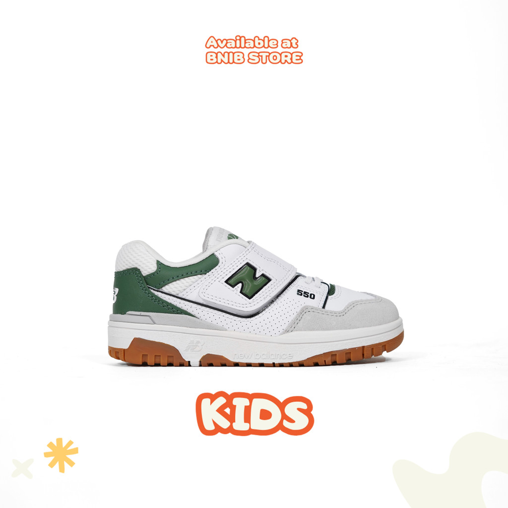 Sepatu Sneakers Anak NB Kids 550 Hook & Loop White Seaweed Green [PHB550SD] Original