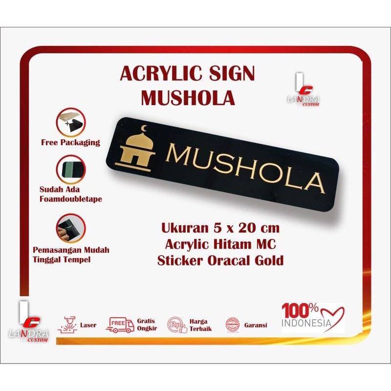 Acrylic sign mushola / Akrilik Tinggal Tempel / Signage / Papan  Nama Mushola / sign Board