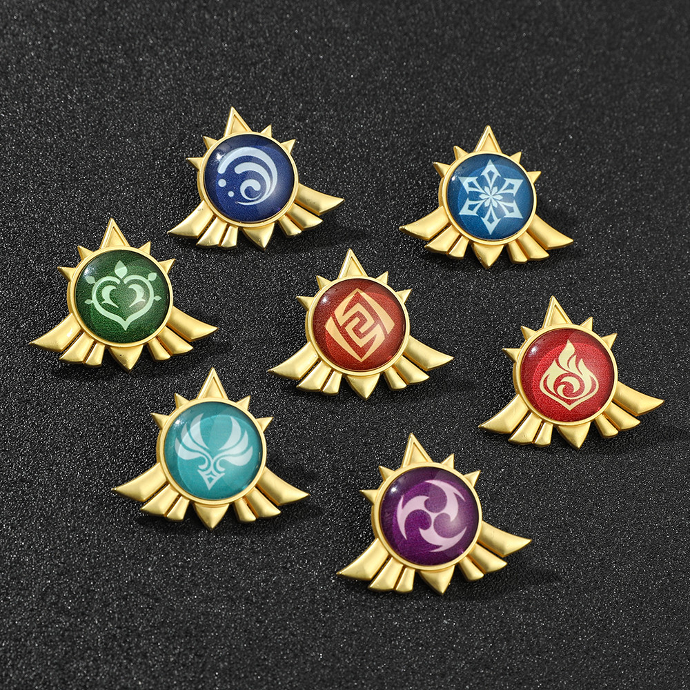 Game Genshin Impact Brooch Cartoon Figure Props Weapon Luminous Vision 7 Element Badge Metal Brooch 
