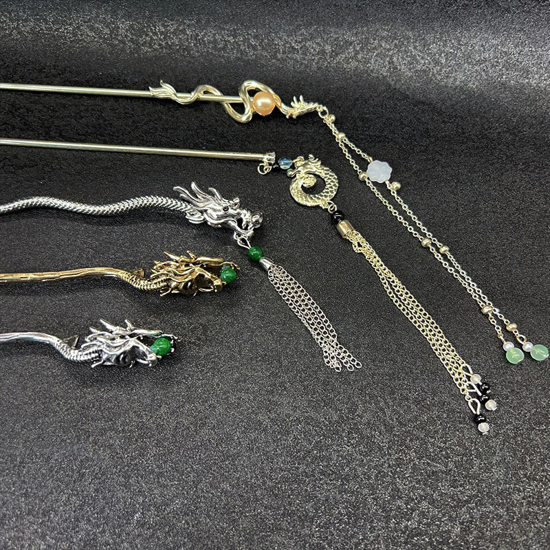 Middle Aged Xiao Long Tassel Hairpin Temperament Back of The Head Coiled Hairpin Ancient Style Hanfu