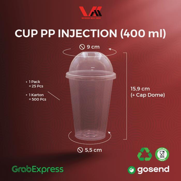 [ 500 pcs ] CUP INJECTION 400ML - GELAS PLASTIK BOBA 14OZ - WINGOH - TRANS+LID TRANS Terlaris