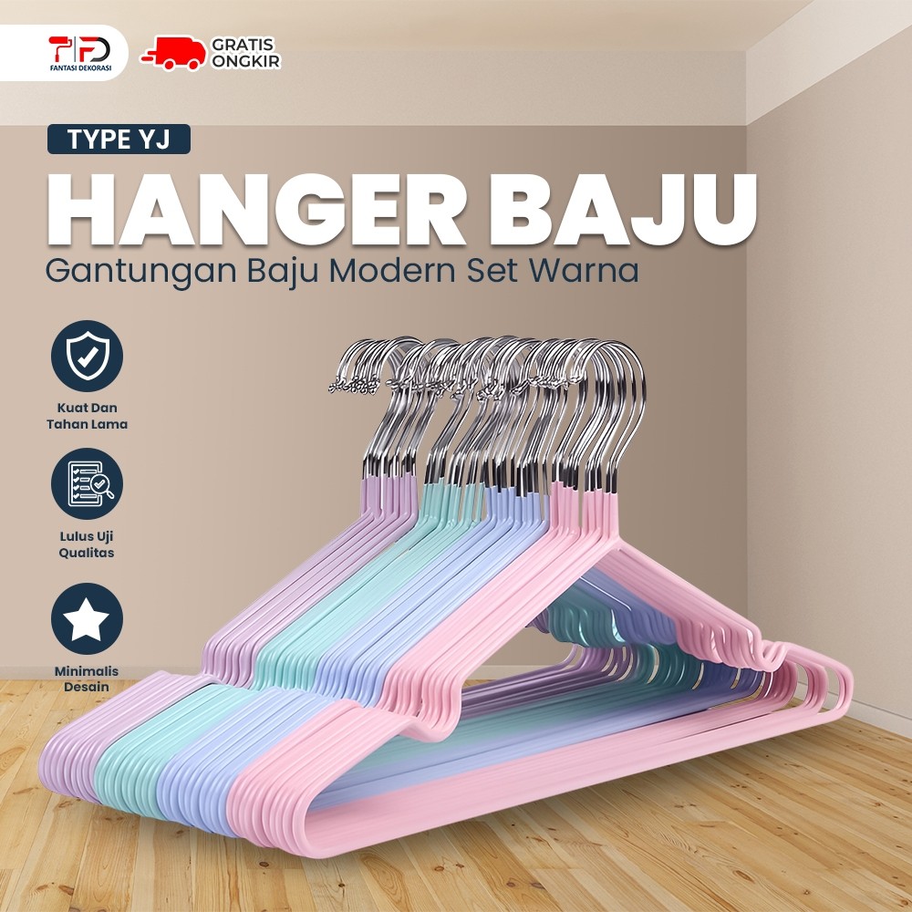 Hanger Stenlis isi 10pcs Hanger Anti Karat Gantungan Baju Stainlees Steel Anti Slip Warna Pastel