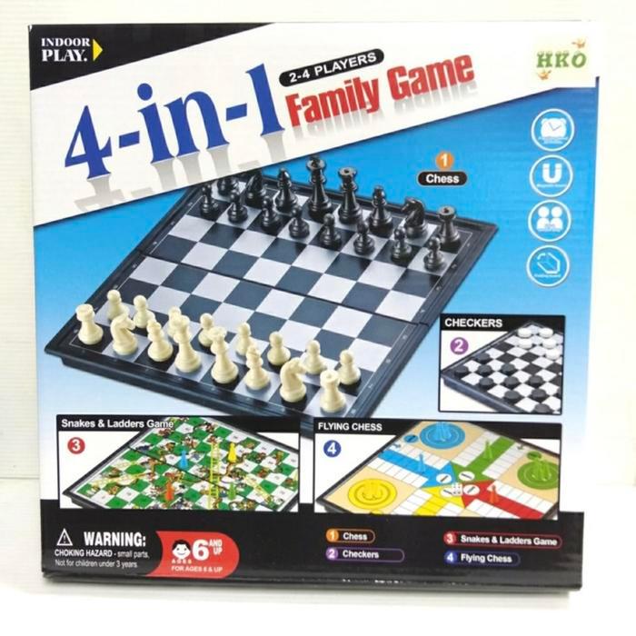4 in 1 Family Game Mainan Board Game Catur Othello Ular Tangga Ludo