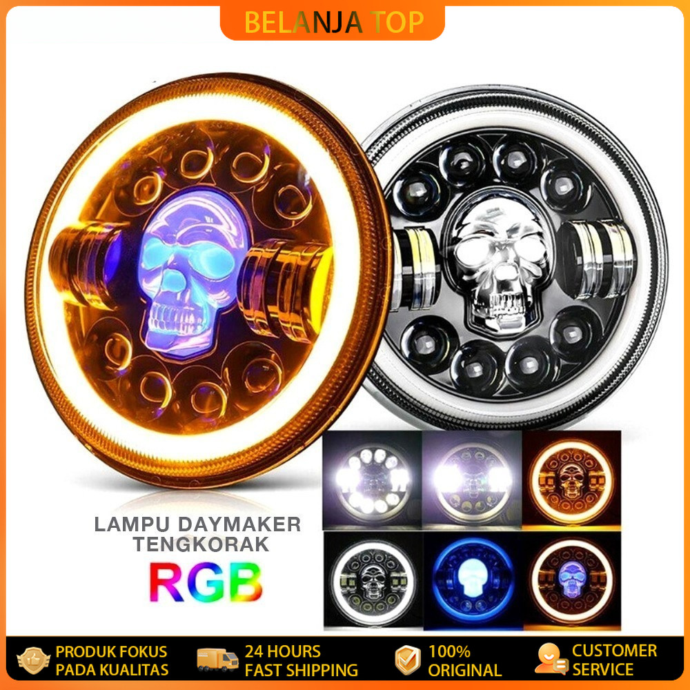 [COD]Lampu Tembak Daymaker Tengkorak 7 Inch LED Bulat Lampu Tembak Tengkorak 40 Watt  Lampu Daymaker