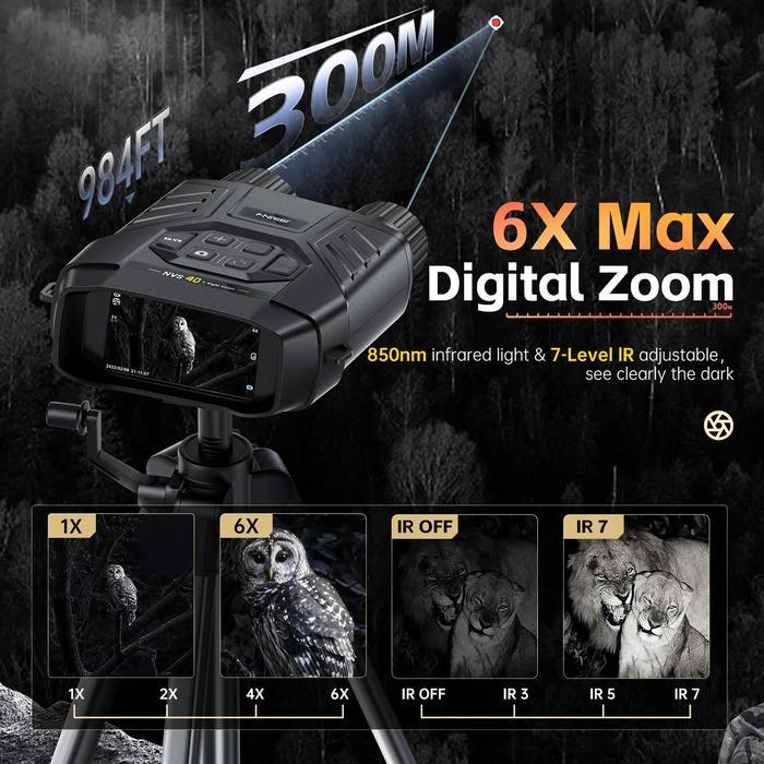 Teropong Penglihatan Malam Perekam Hd 4K Digital 6X 300M Teleskop Lingkup Berkemah Berburu Siang Mal