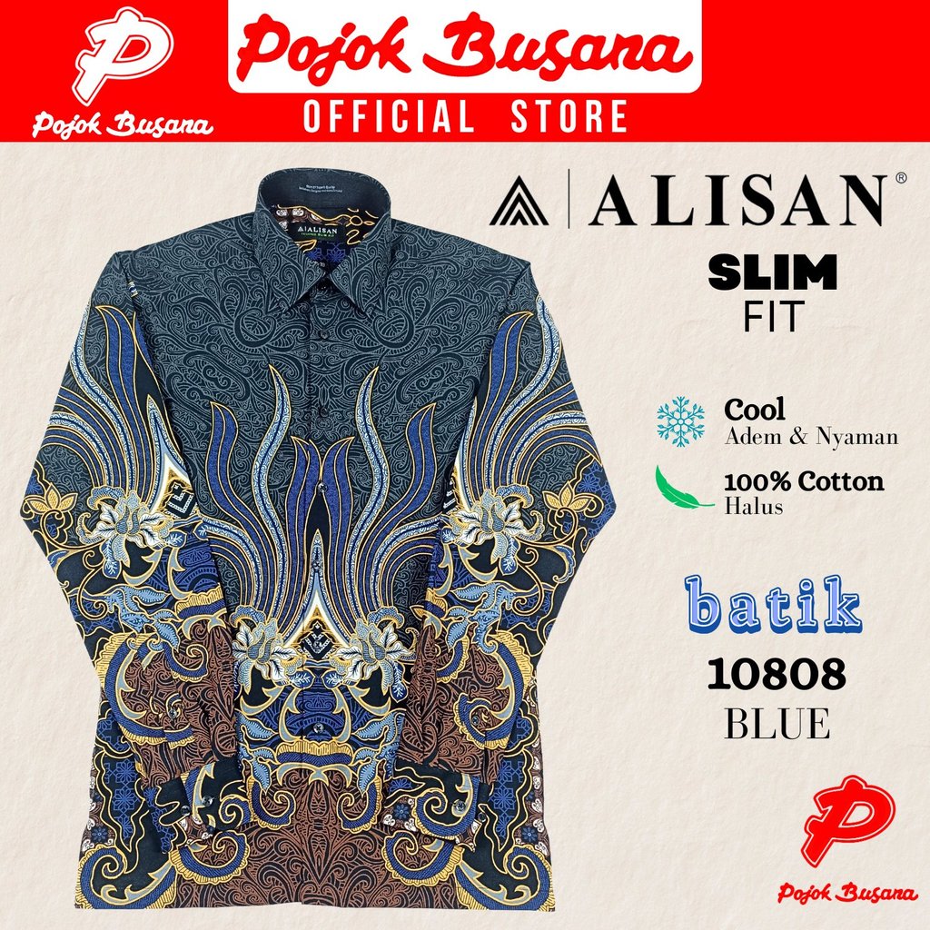 Pojok Busana Alisan Kemeja Lengan Panjang Batik Pria - Baju Batik Pesta Acara Formal Bisnis