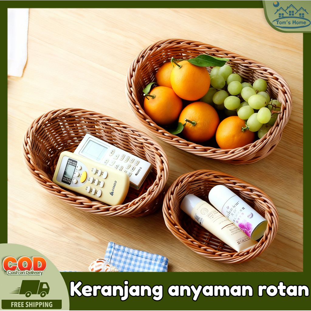 Keranjang Rotan Nampan Rotan Bulat Handle Nampan/ Keranjang anyaman rotan multifungsi tebal