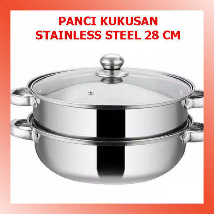 LAMMORO > TS73 Panci Kukus 28 CM Kukusan Double Stainless Steel Steamer Dandang Kaca Sayur Daging Ay