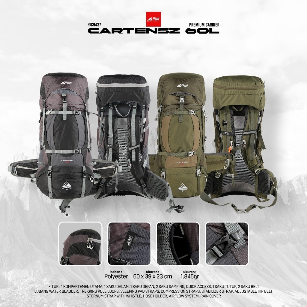 Tas Gunung / Carrier Premium Cartenz 60 Liter Arei Outdoorgear