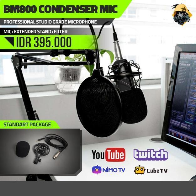 PAKET : BM800 / BM 800 / BM-800 Condenser Microphone + Stand + Filter