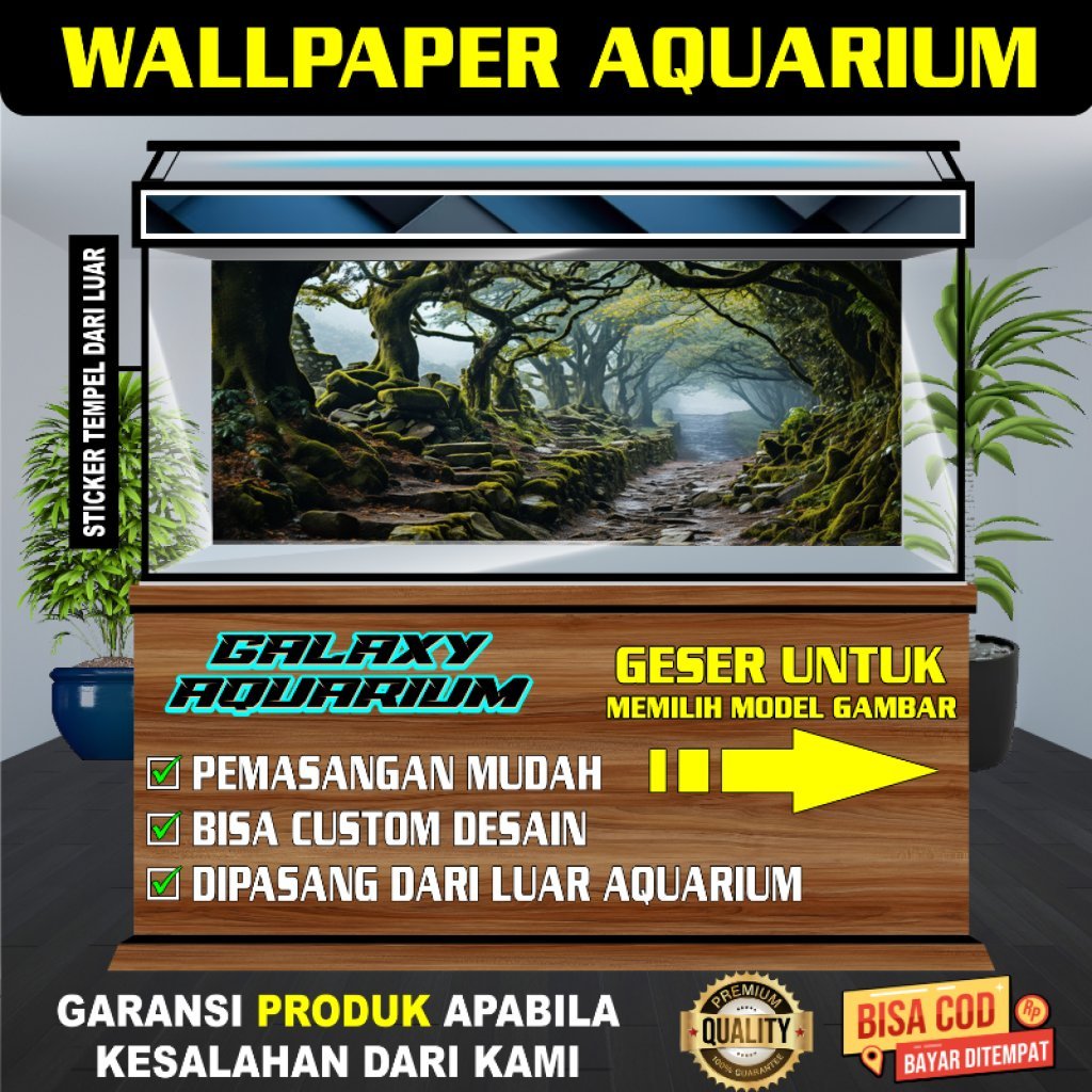 STICKER AQUARIUM, AQUASCAPE,STIKER KACA AQUARIUM,BACKGROUND AQUARIUM TEMA HUTAN JUNGLE FI2