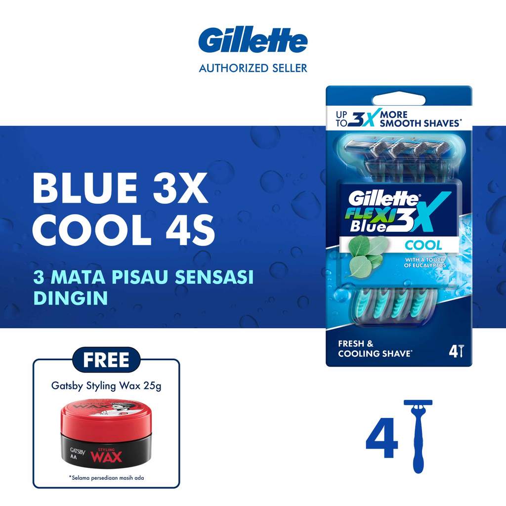 Gillette Alat Cukur Blue 3X Flexi Cool Razor isi 4 Pencukur 3 Mata Pisau