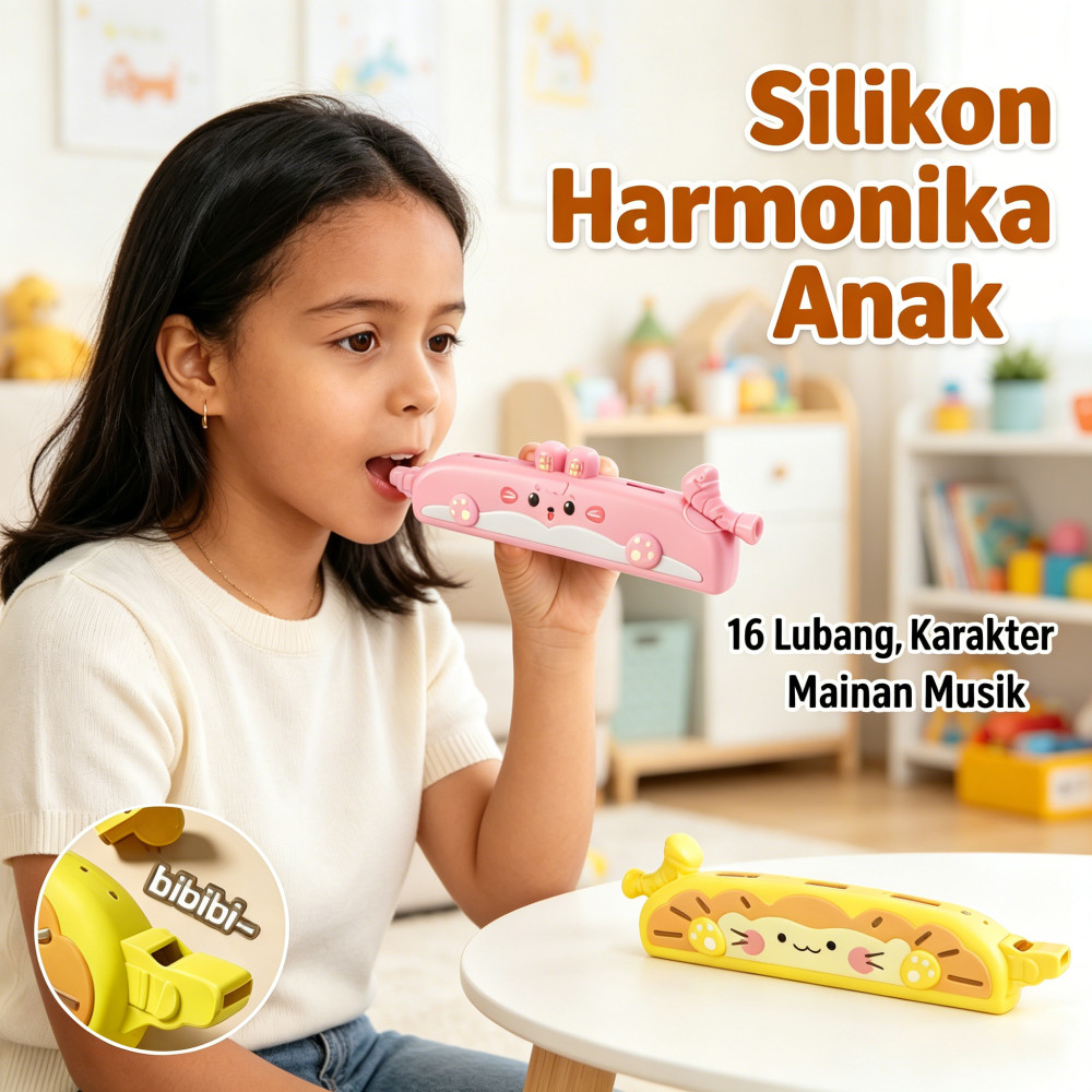 Silikon Harmonika 16 Lubang Alat Musik Anak Karakteristik Kartun Harmonika Anak