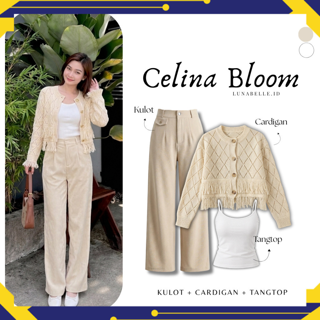 3in1 Celina bloom -oneset- [ Cardigan + tangtop + celana kulot ] Outfit hangout simple | Set wanita 