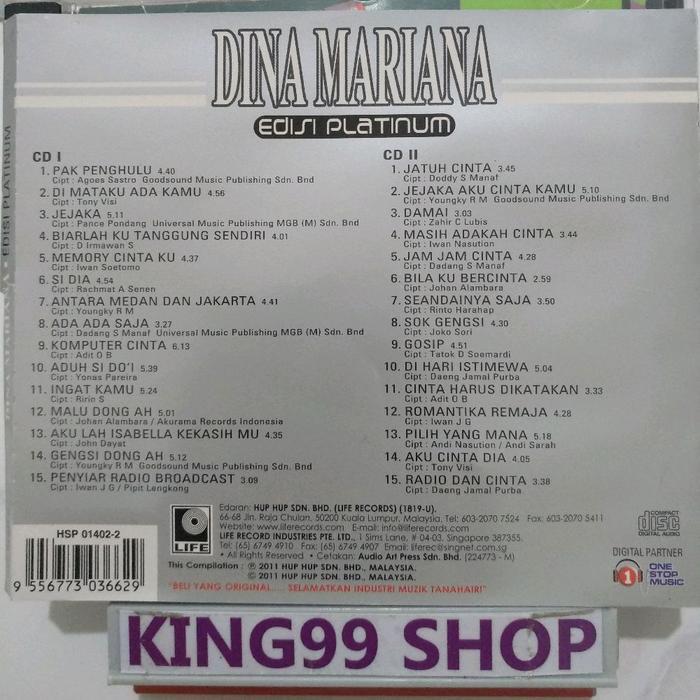 CD DINA MARIANA - EDISI PLATINUM (2cd set) . hetty koes endang desy ratnasari yuni shara krisdayanti