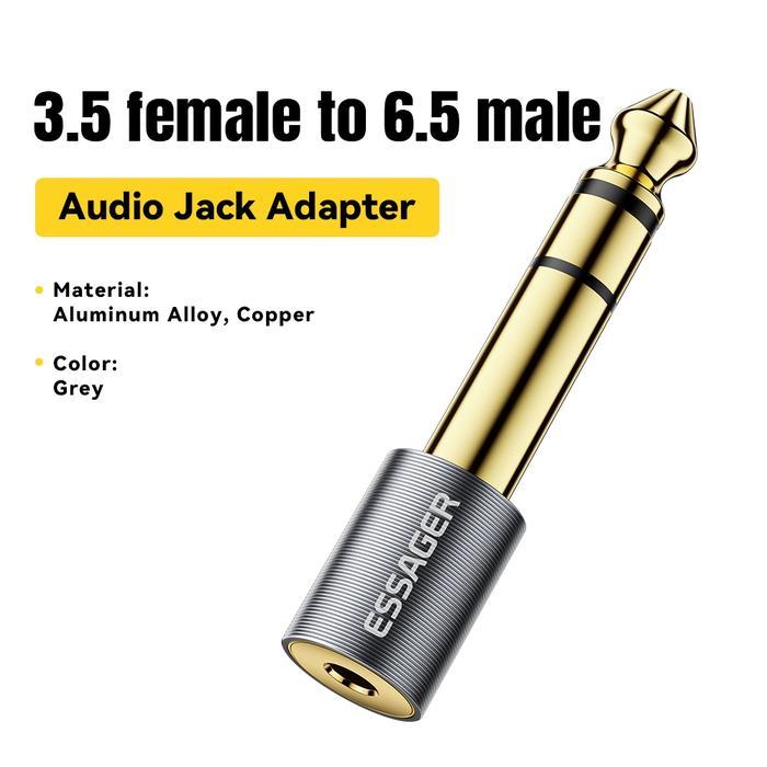 ESSAGER Adapter Converter Audio Jack 6.5mm Female to 3.5mm Male Konverter Mic Gitar ke HP Laptop PC 
