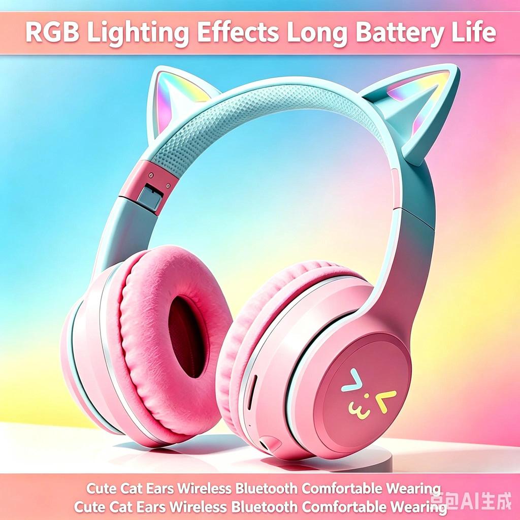 Cat Ears Wireless Bluetooth Headphones RGB Luminous With Microphone Headset Gamer Girl Call Noise Re
