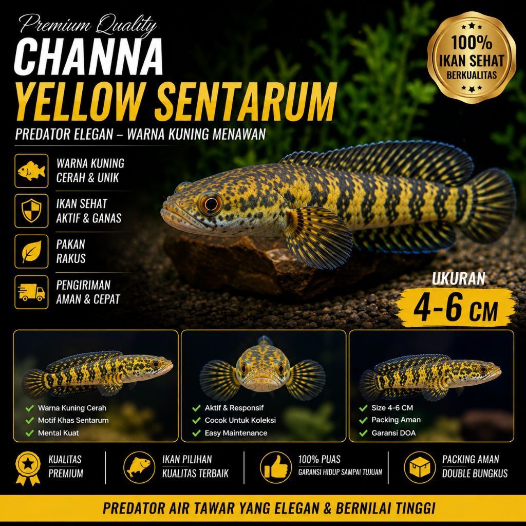 Koleksi Akuarium Channa Maru Yellow Sentarum 8-11 cm Premium