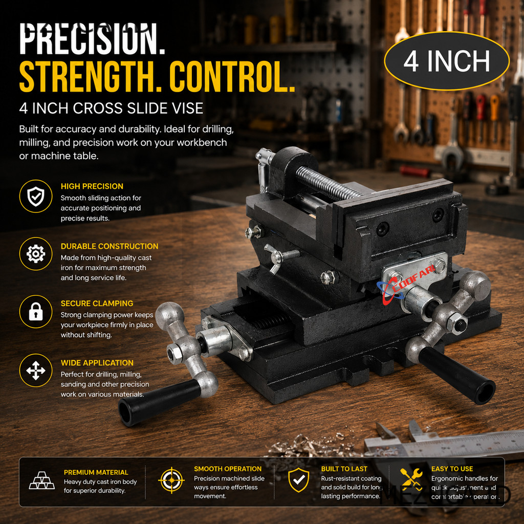 Ragum Catok Silang 4 Inch Cross Vise Bench 100mm Penjepit Tanggem Meja Pergeseran Dua Arah Besi Cor 