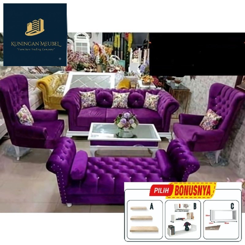 PROMO Sofa Chesterfeld 3211+MEJA HpL Sofa Tamu Modern Termurah Cirebon Kuningan Majalengka Indramayu