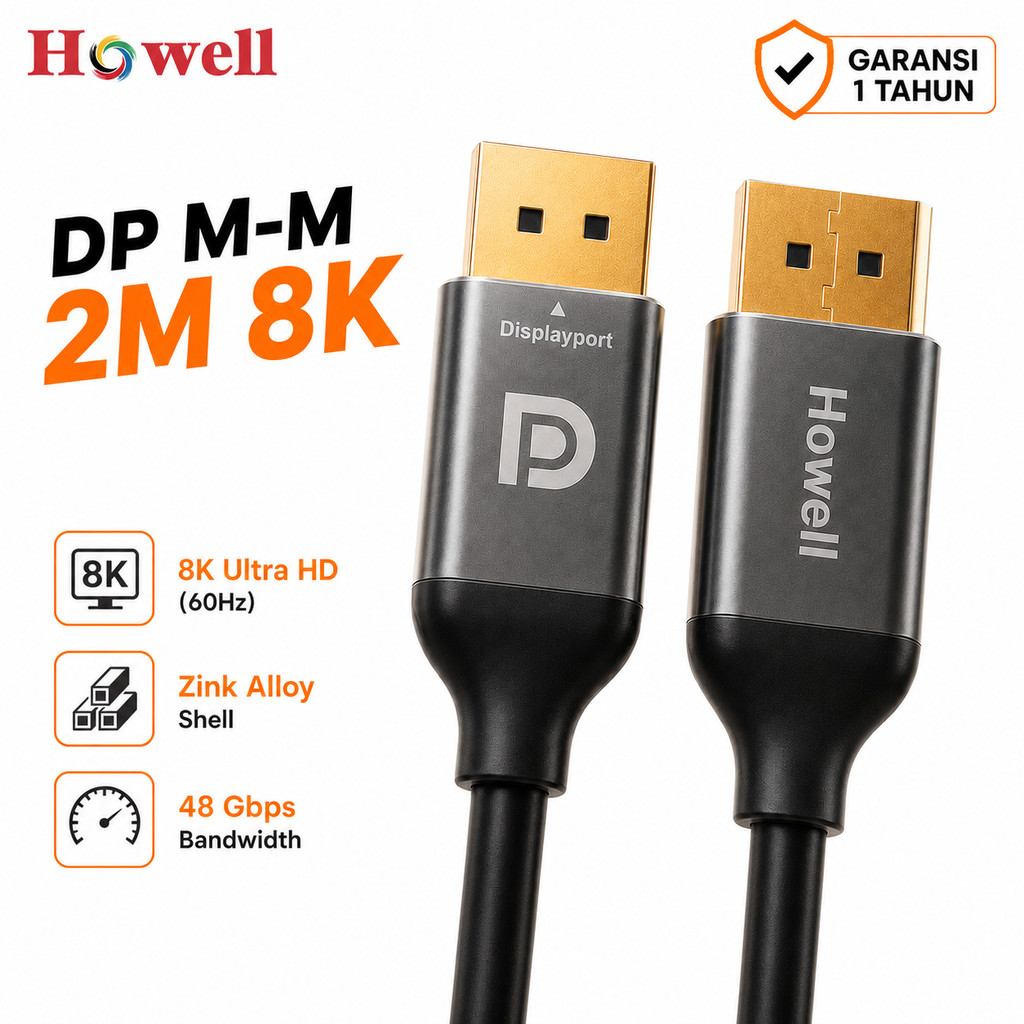 HOWEL Kabel DisplayPort 1.4 8K 60Hz 4K 144Hz 2K 240Hz DP to DP 2M PC Gaming Monitor