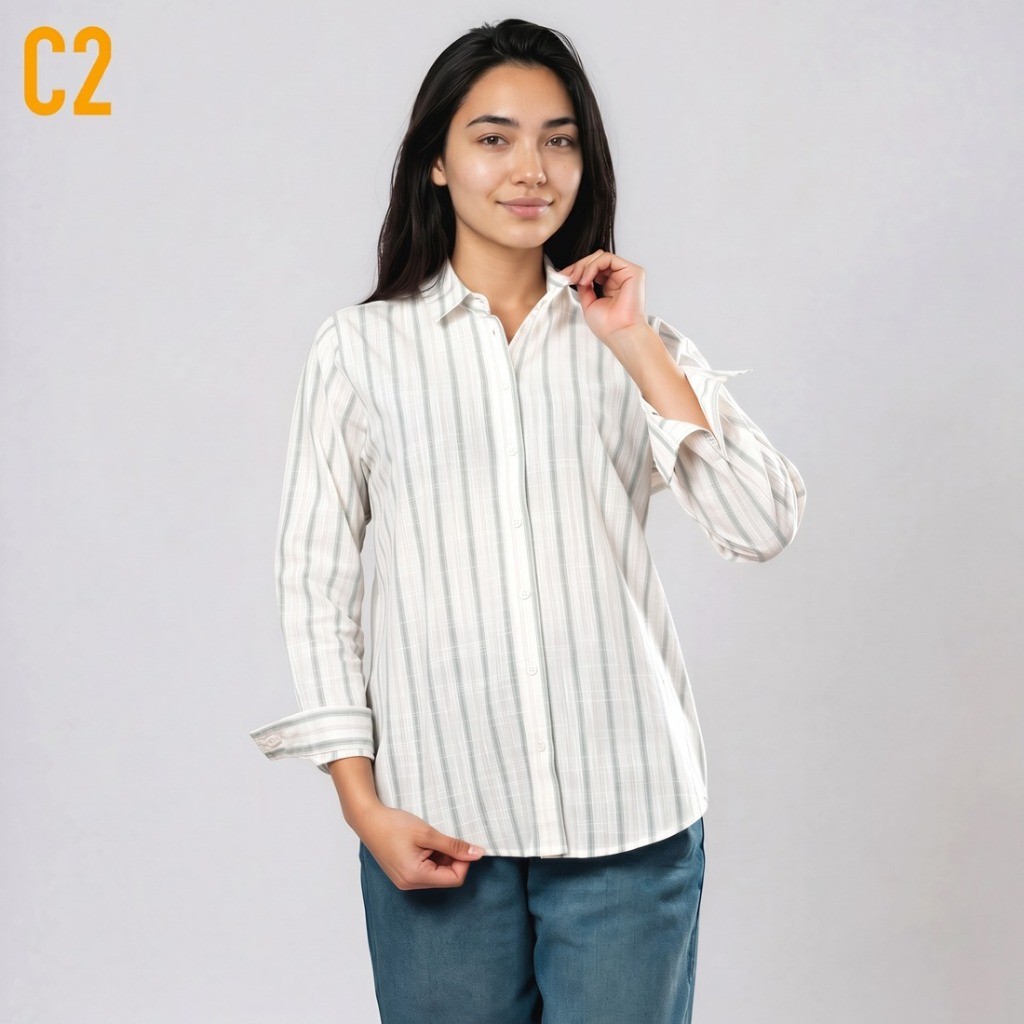 C2 Fiolin Green Kemeja Casual Wanita