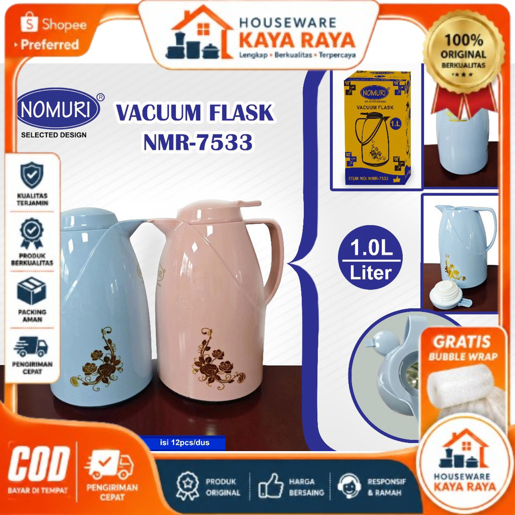 HKR - TERMOS AIR PANAS NOMURI 1 LITER ( VACUUM FLASK ) NMR 7533 - pecah belah