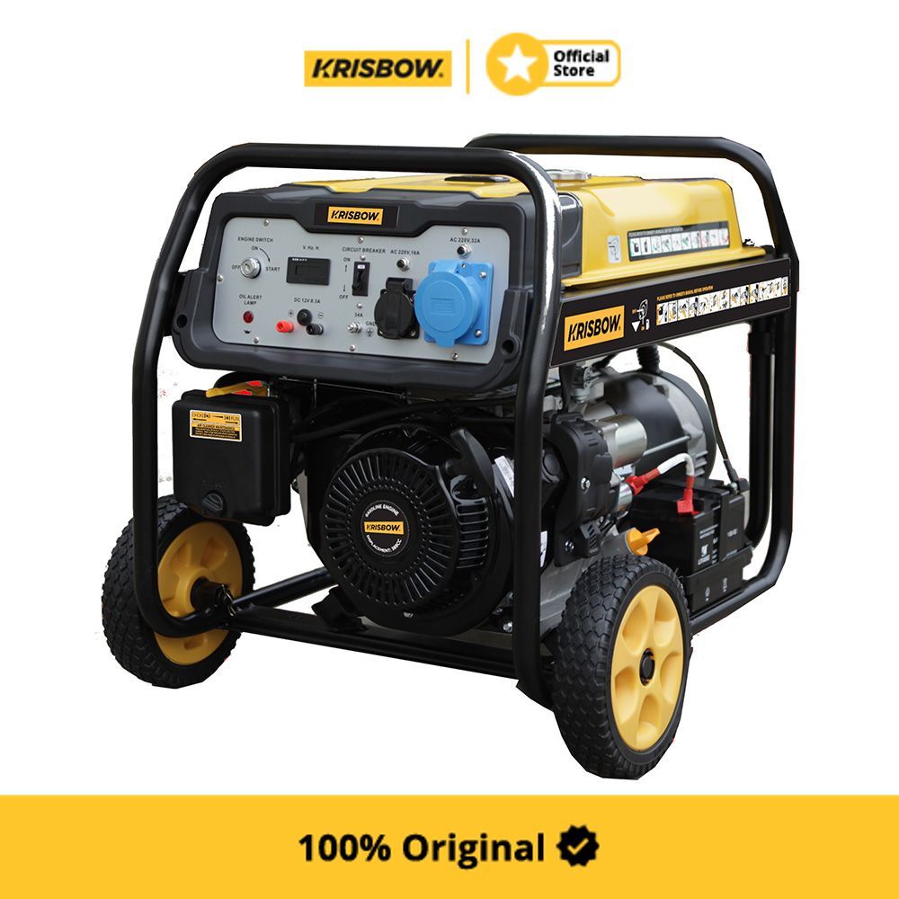 Krisbow Genset Bensin 8500 Watt 1ph Open KRP85 - Kuning/Hitam Generator Listrik Portable Power Suppl