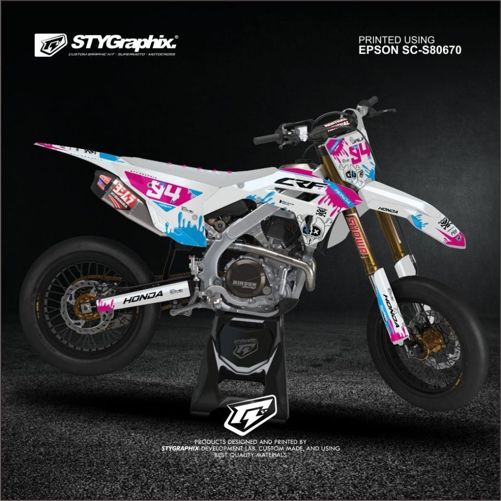 DECAL CRF KLX DTRACKER WR GORDON PUTIH PINK CUSTOM DESAIN