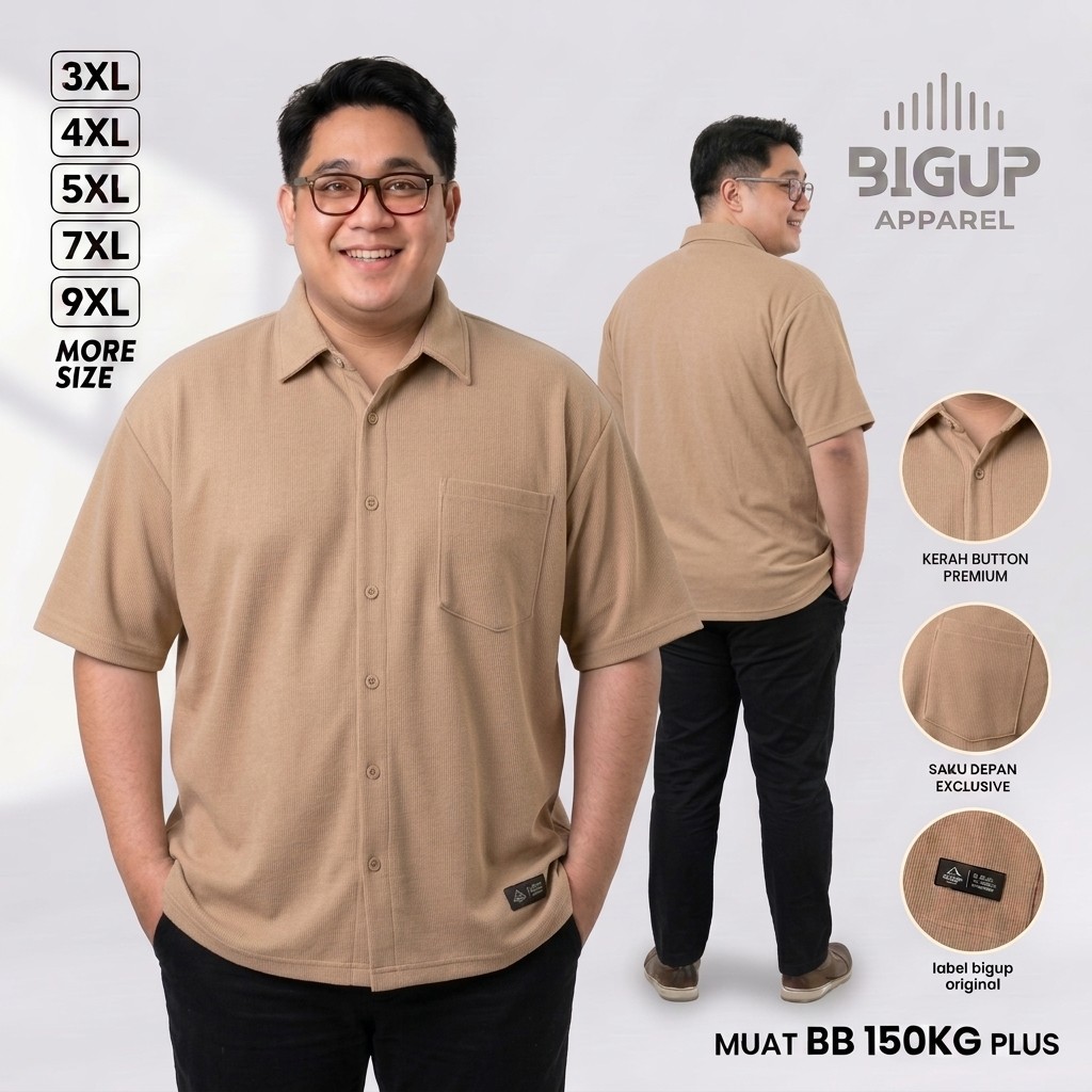 BigUp Kaos Polo Knit Pria Jumbo Berkerah Model Kancing Kasual Terbaru