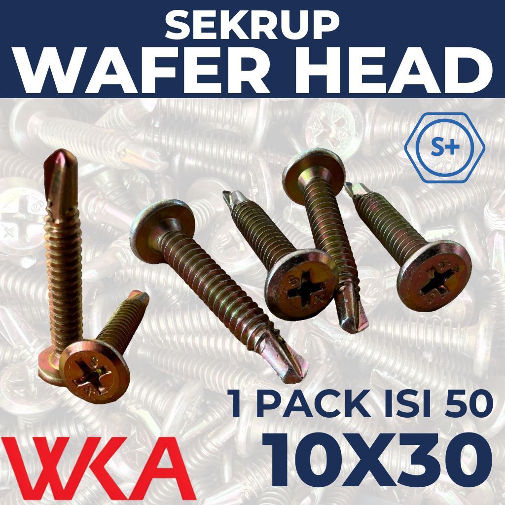 Sekrup Wafer Head 3cm 10x30 SDS (Isi 50 Pcs) – SDS / Phillips / Hollow / Self Drilling / Baja Ringan