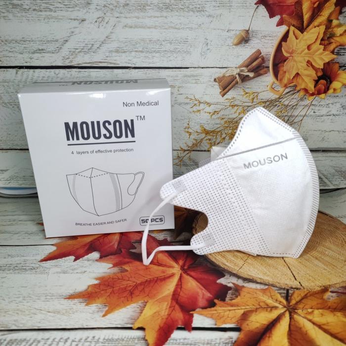 Masker Mouson Duckbill Garis 4 PLY isi 50 pcs ALKINDO Disposable Mask original - DB MOUSON WHITE