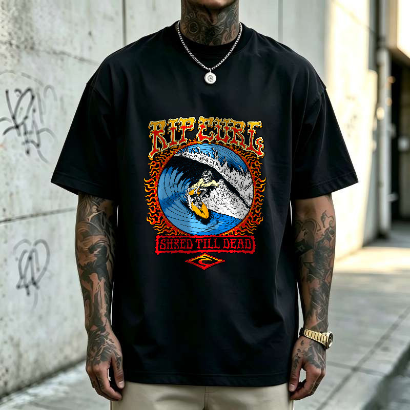 Kaos Pria Oversize RIP CURL Surfing Vintage, T-Shirt Unisex Lengan Pendek Sablon Grafis Gelombang Am