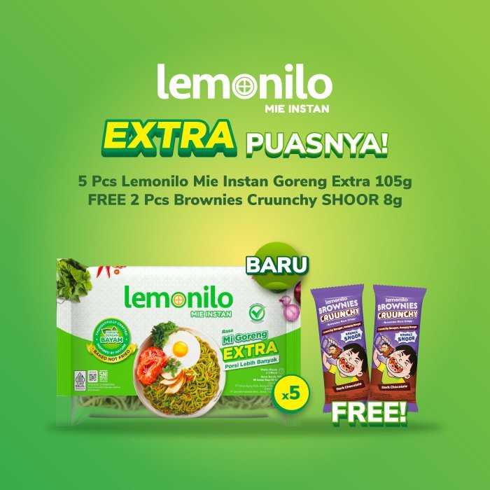 [EXTRA PUASNYA] 5 pcs Lemonilo Mie Instan Goreng EXTRA 105g FREE 2 Pcs Brownies Cruunchy Shoor Dark 