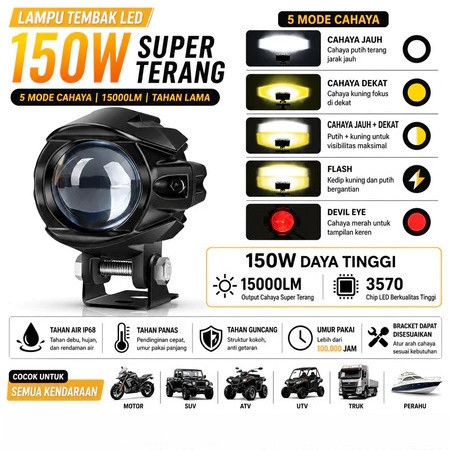 Lampu LED Motor 150W Cut Off Tembak Laser High Low Beam 2