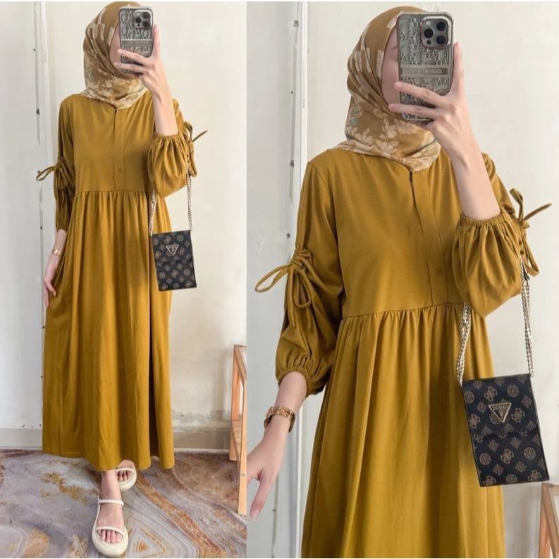 Glovera Ghina Midi Dres Kaos Combed Gamis Busui Wanita Kekinian Gamis Serut