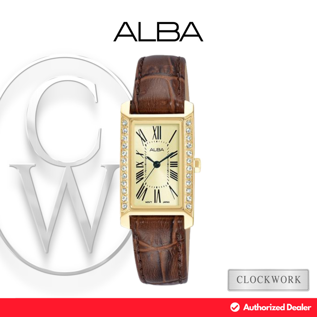 Jam Tangan Wanita Alba AK3064X1 Kulit Classic Vintage Tank Gold
