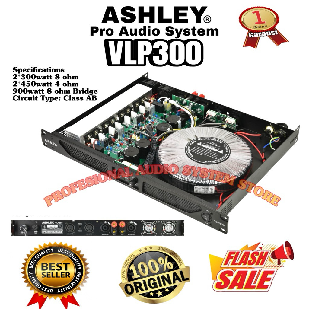 POWER AMPLIFIER ASHLEY 2 CHANNEL 300 WATT CLASS AB VLP300 VLP 300 ORIGINAL BERGARANSI RESMI ASHLEY
