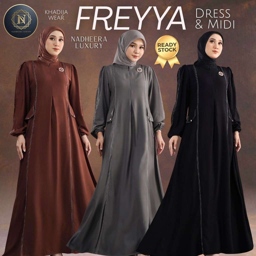 [BISA COD] FREYYA DRESS MIDI NADHEERA LUXURY GAMIS POLOS FREYA TERBARU SP POLOS NADHERA